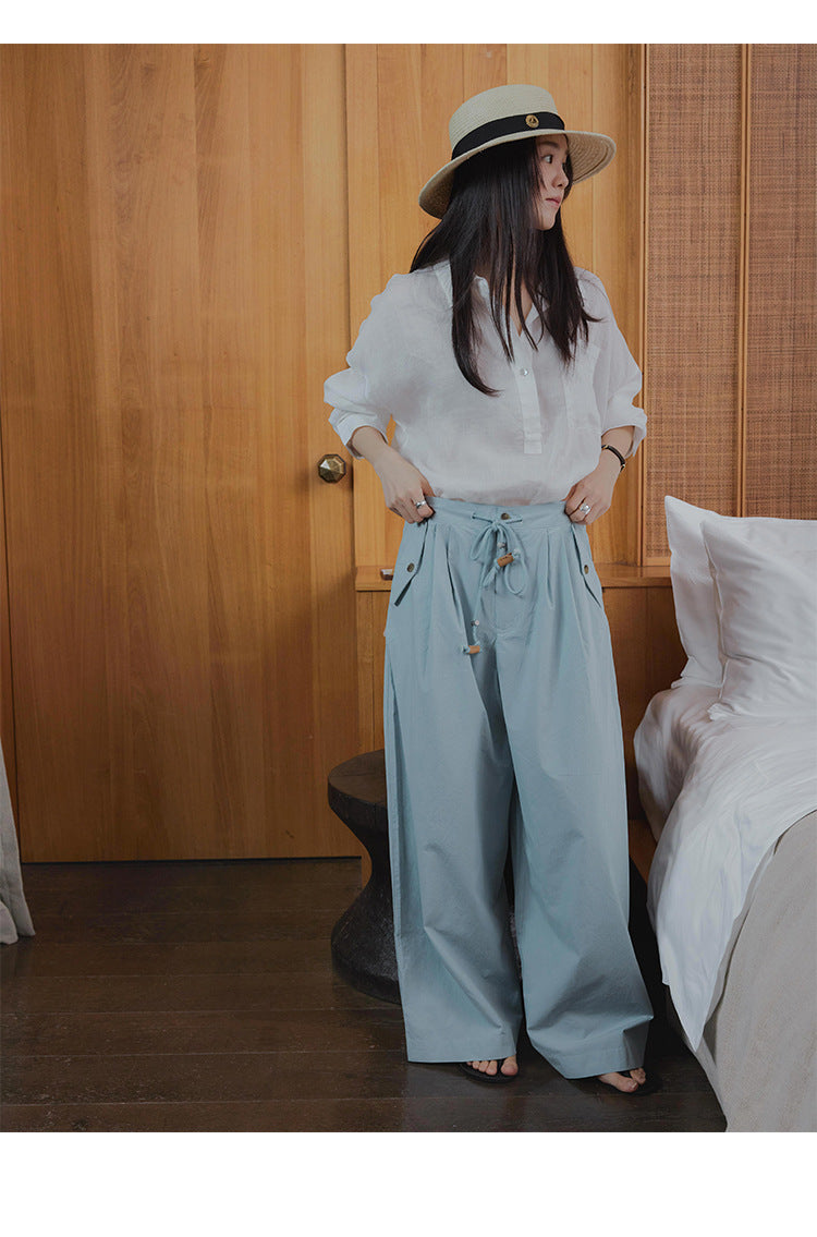 Light dry drawstring straight thin casual pants