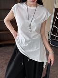 Korean version of simple slim-fitting lace-up short-sleeved women's summer new waist irregular hem T-shirt top