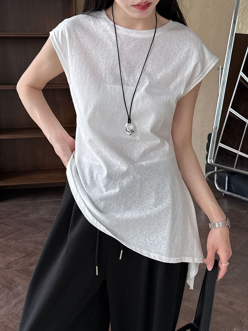 Korean version of simple slim-fitting lace-up short-sleeved women's summer new waist irregular hem T-shirt top