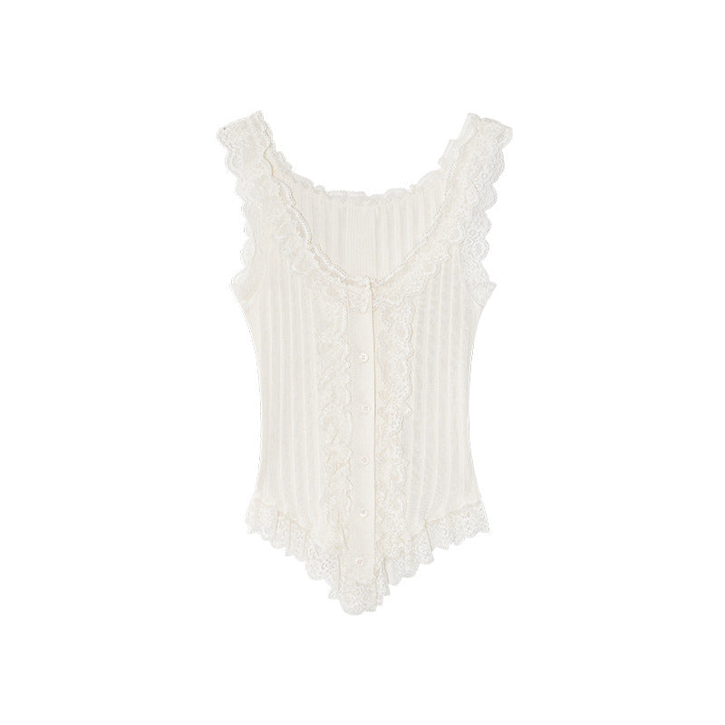 Sweet and spicy stretch slim fit lace fungus edge sling sleeveless vest