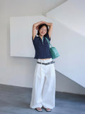 Paper-cuffed wide-leg slacks