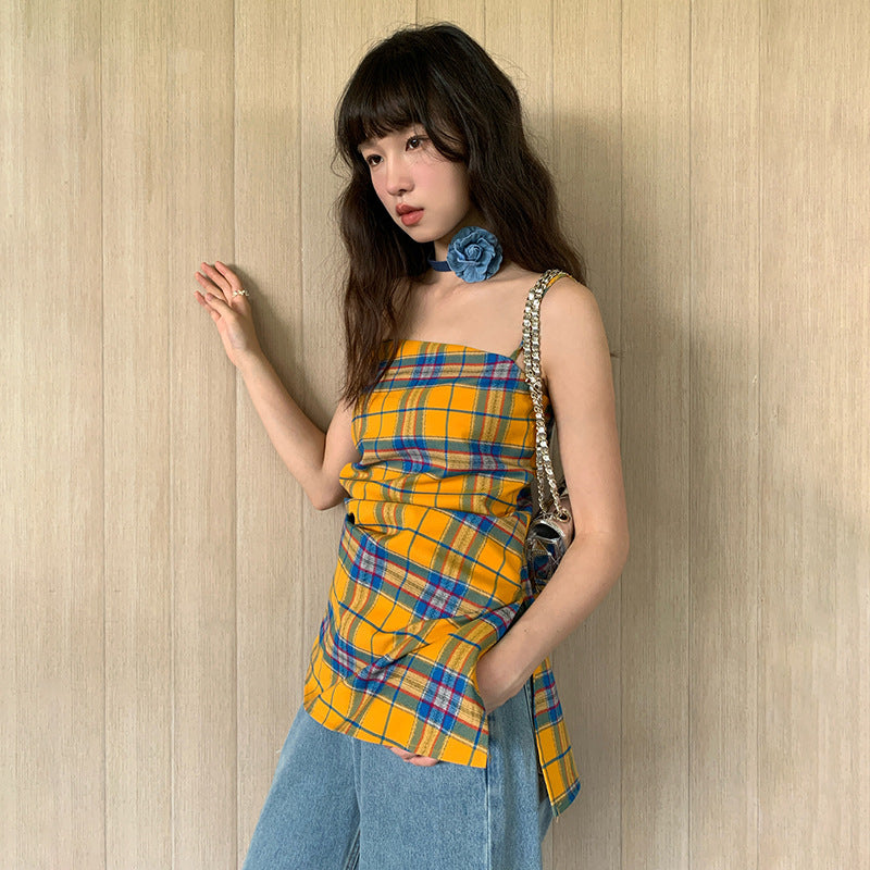Dopamine Sweet Suspender Vest Over Reduced Age Checked Top