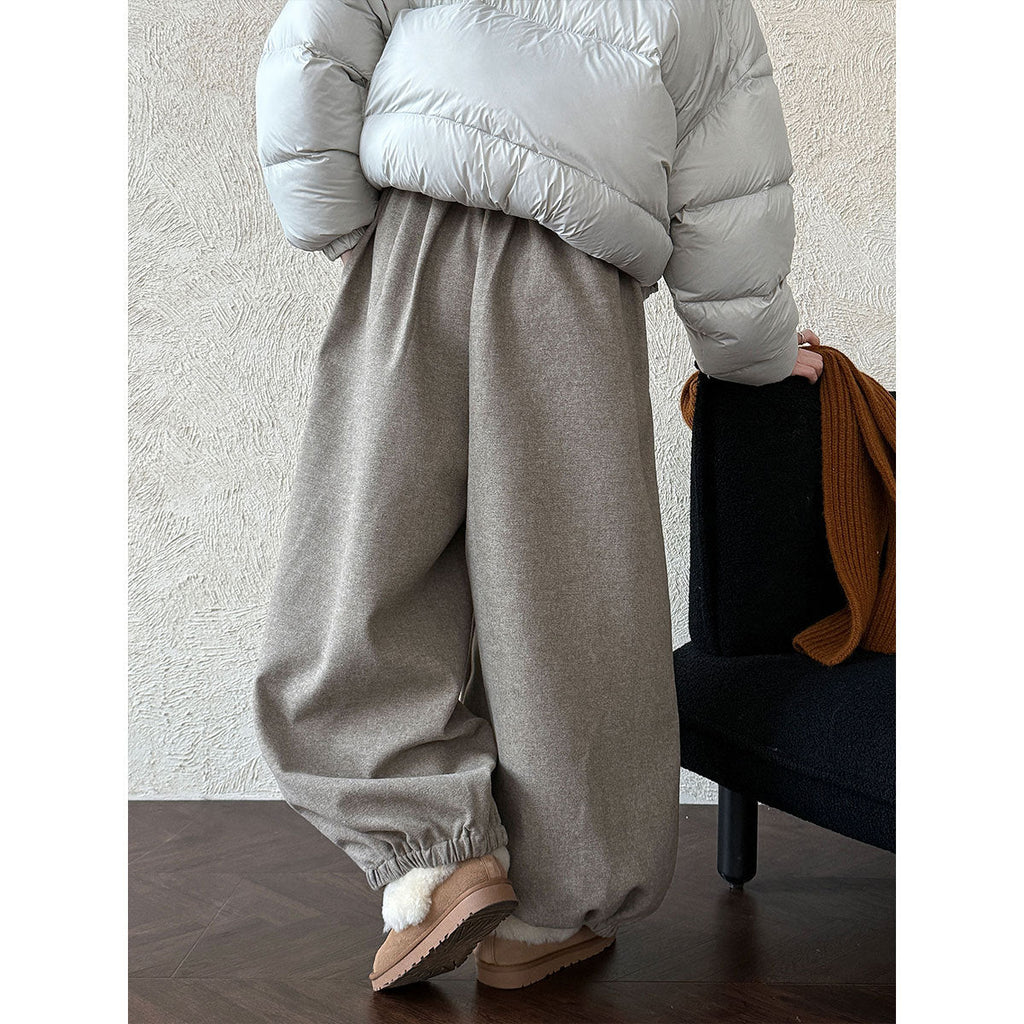 Korean retro wool leggings women's winter new polished warm lazy casual pants