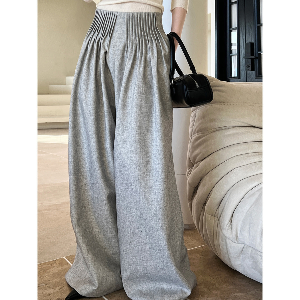 High-end worsted ~ sense of design pleated suit pants pants for women old money style high waistmoploose pants