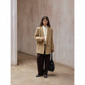 Full wool crisp and stylish simple commuter rough flower wide shoulder suit double-sided tweed jacket