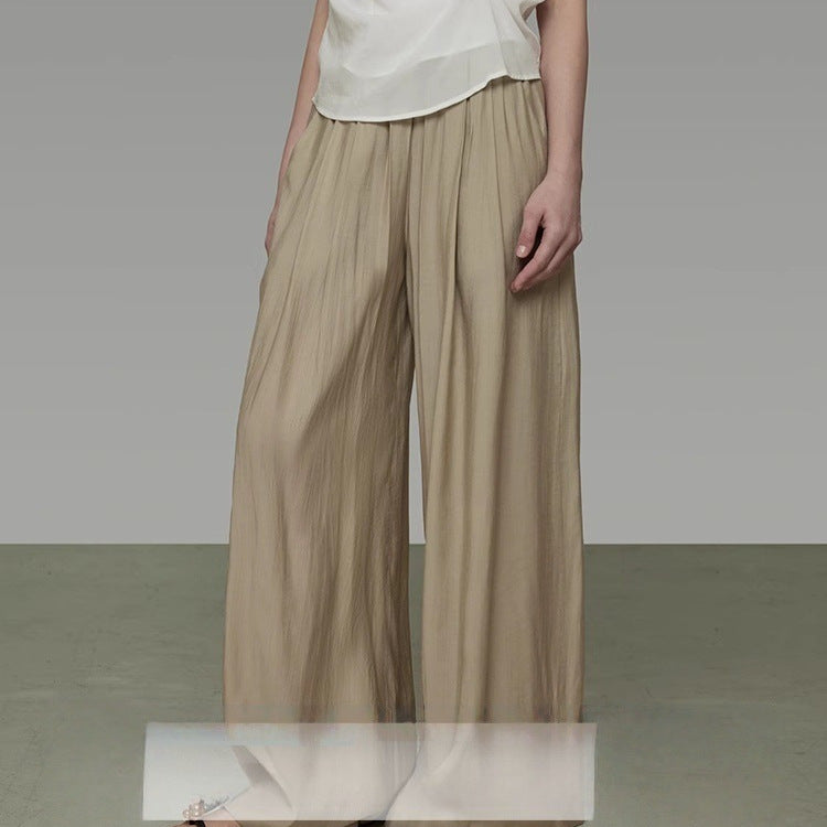Three-dimensional pleated wide-leg pants women's summer new loose and thin pendant casual long pants