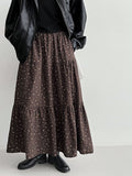 Retro floral splicing large skirt high waist skirt women's autumn new thin plush dress 1728