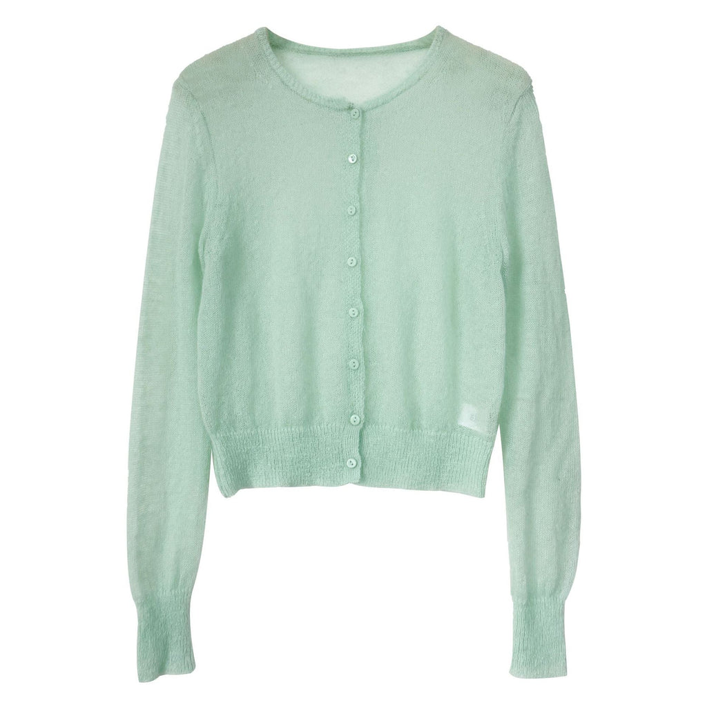 Early spring new mohair knitted cardigan women's thin slightly transparent gentle soft waxy outer coat