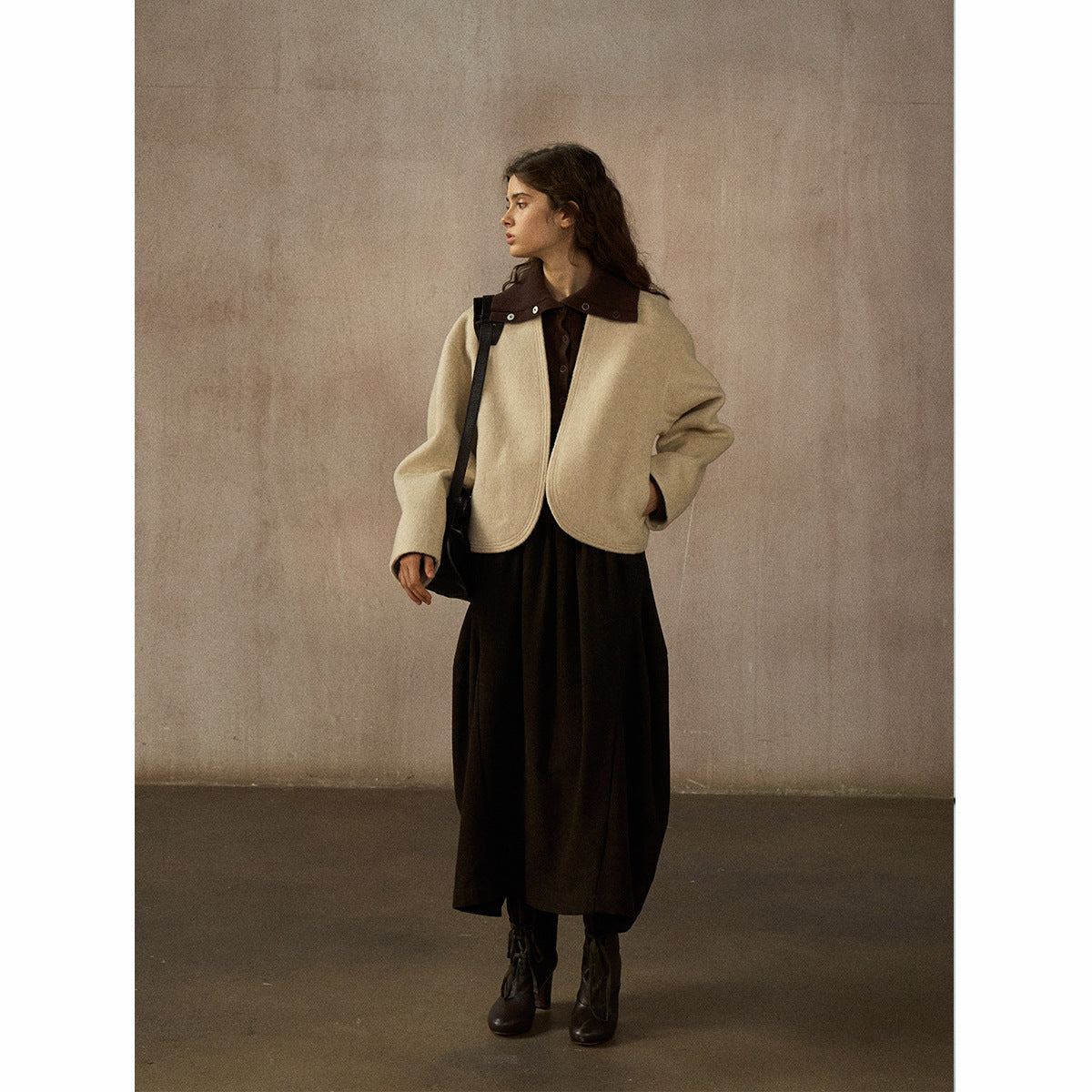 Natural warm wool simple commuter versatile cocoon-shaped truncated pocket double-sided jacket