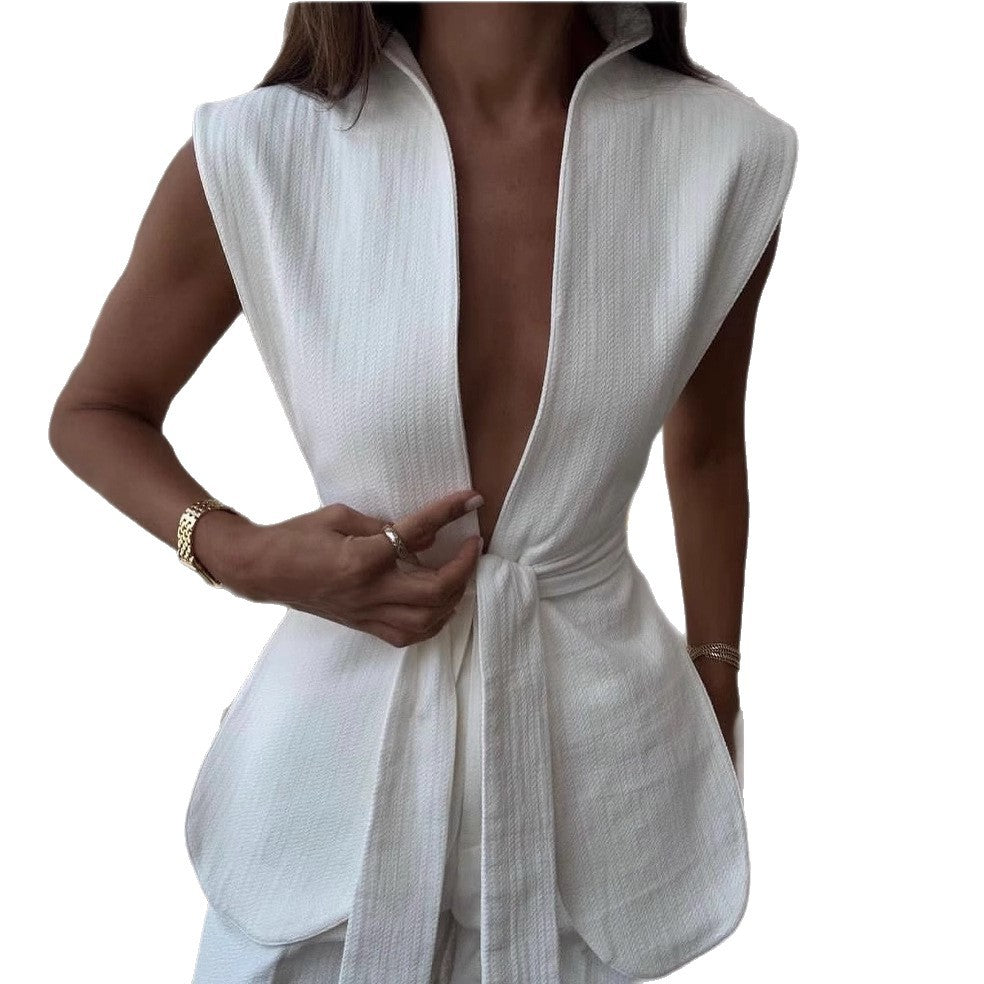 Women's new fashion sleeveless vest jacket vest slim cardigan solid color coat women