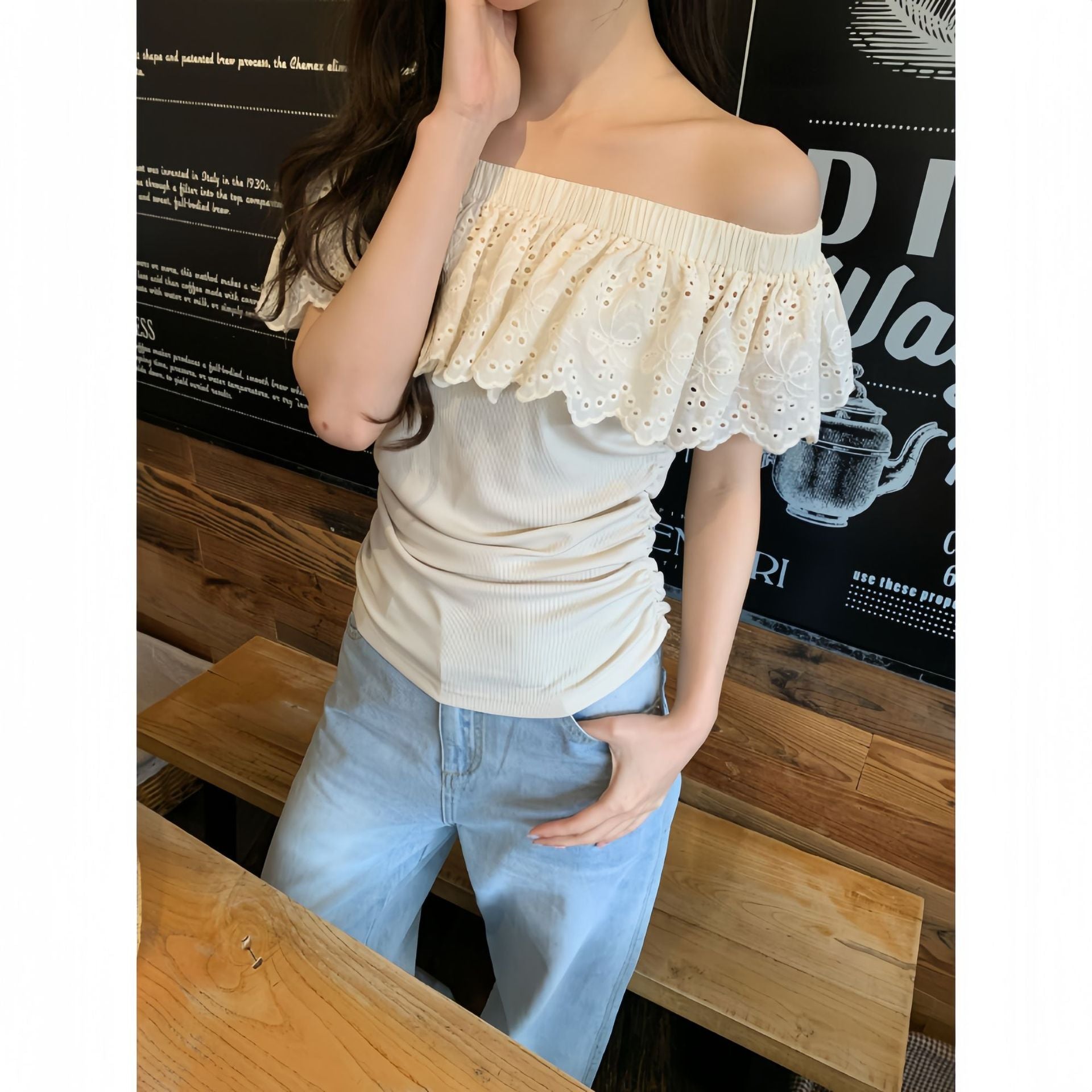 French Off-Shoulder Ruffle Top