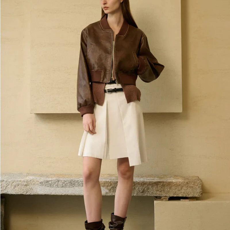 Zip Leather Jacket Trade Vintage Motorcycle Short Jacket