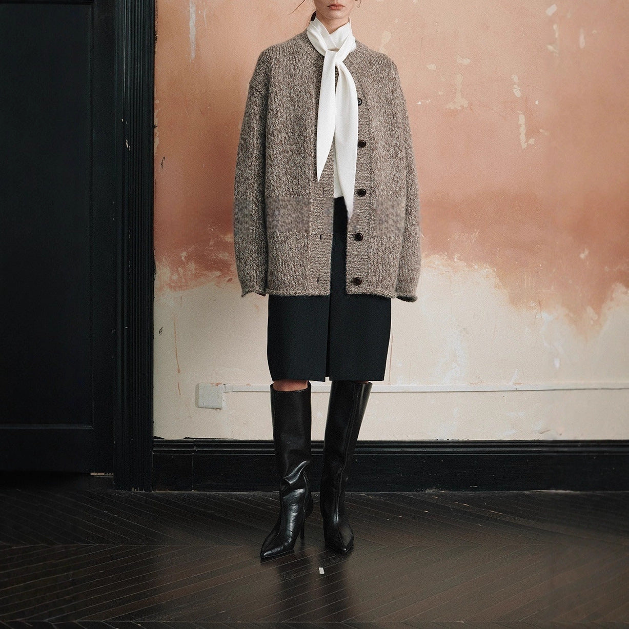 Lapel Long Sleeve Shirt Women Slim Fit Solid Color Tie-Front Top