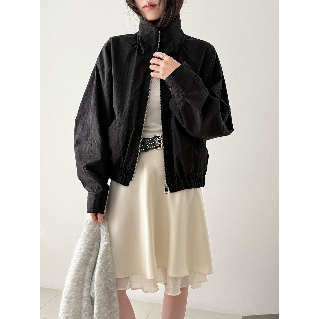 Korean gentle wind splicing skirt women's early spring versatile silky slippery lotus leaf edge a-word skirt