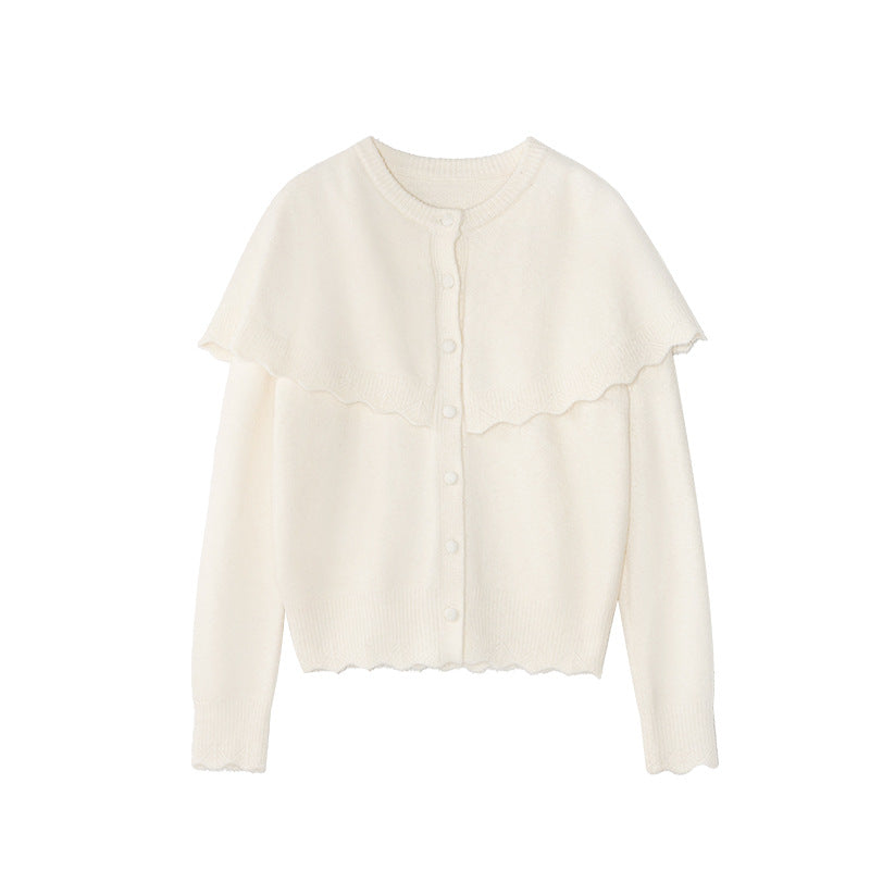 French Sweet Age Reduction Single-breasted Crew Neck Shawl Sweater Cardigan