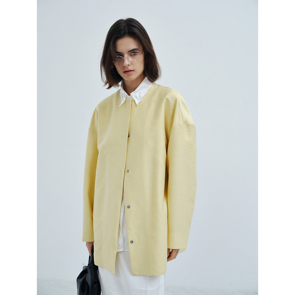 Spring minimalist tencel wool turtle back crew neck loose silhouette jacket
