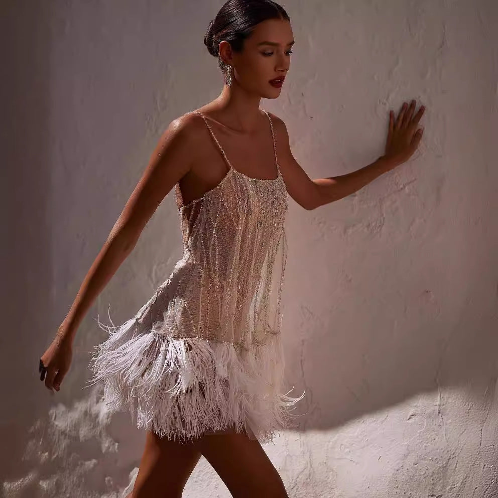 Feather Fringe Mini Dress
