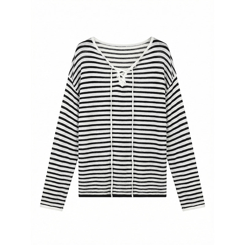 Korean striped contrasting knitted blouse