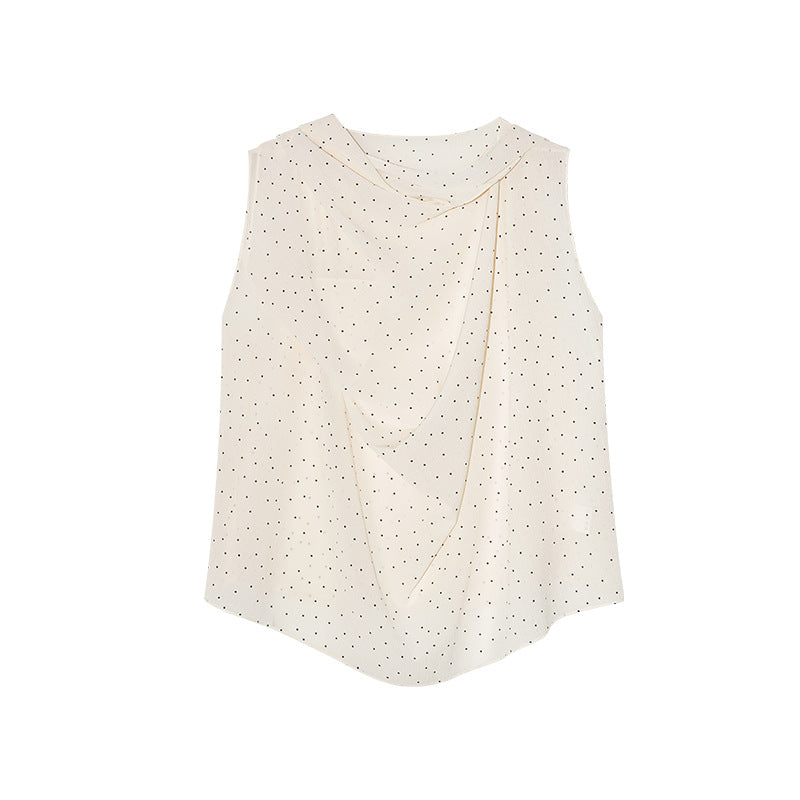 Spring and summer fashion trend French swing neck copper ammonia silk printed sleeveless shirt