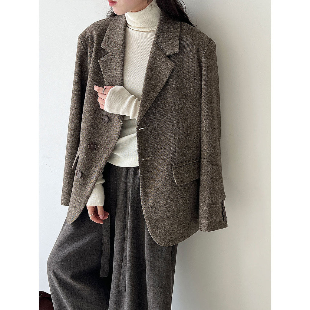 Minimalist high-end autumn and winter wool woolen blazer women's cropped texture tweed coat