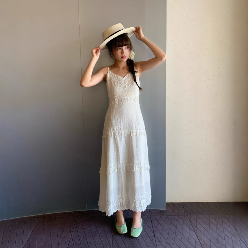 Women's V-Neck Lace Spliced High-Waist Sleeveless Maxi Dress