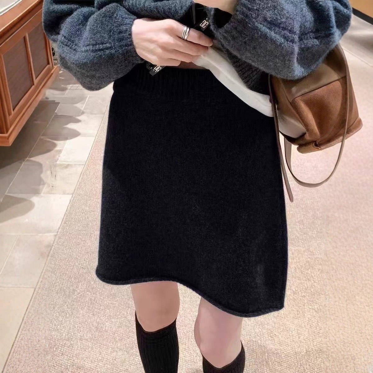 Korean grey wool knitted skirt