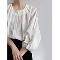 Cotton and linen texture lantern sleeve shirt