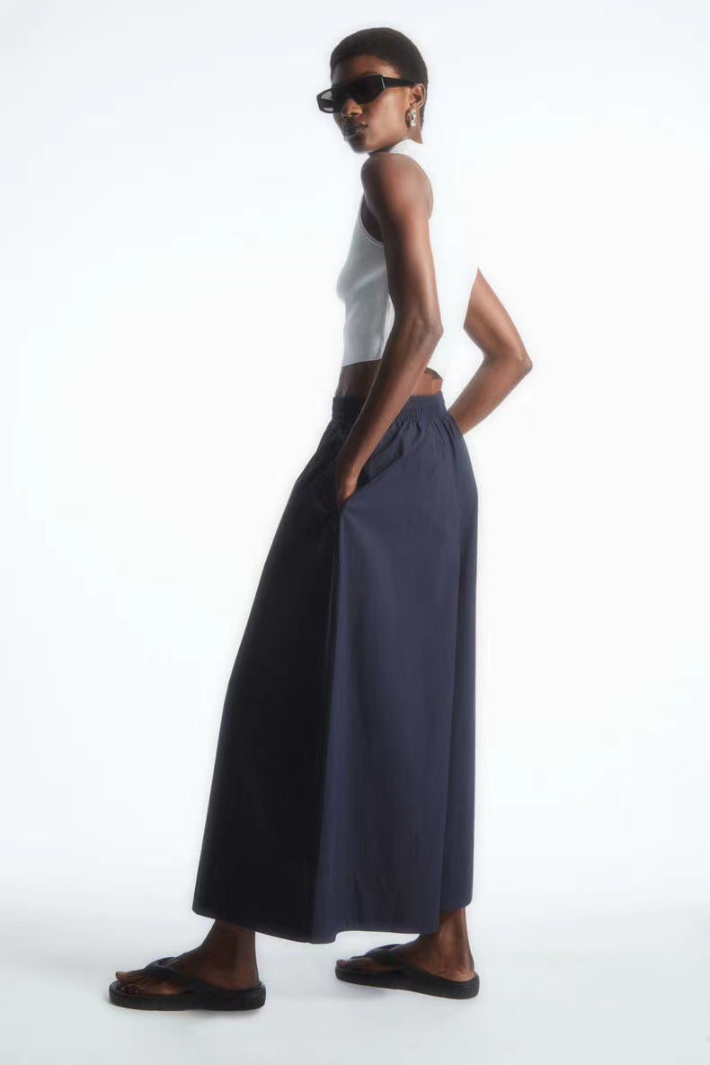 Navy blue stretch waist wide-leg pants