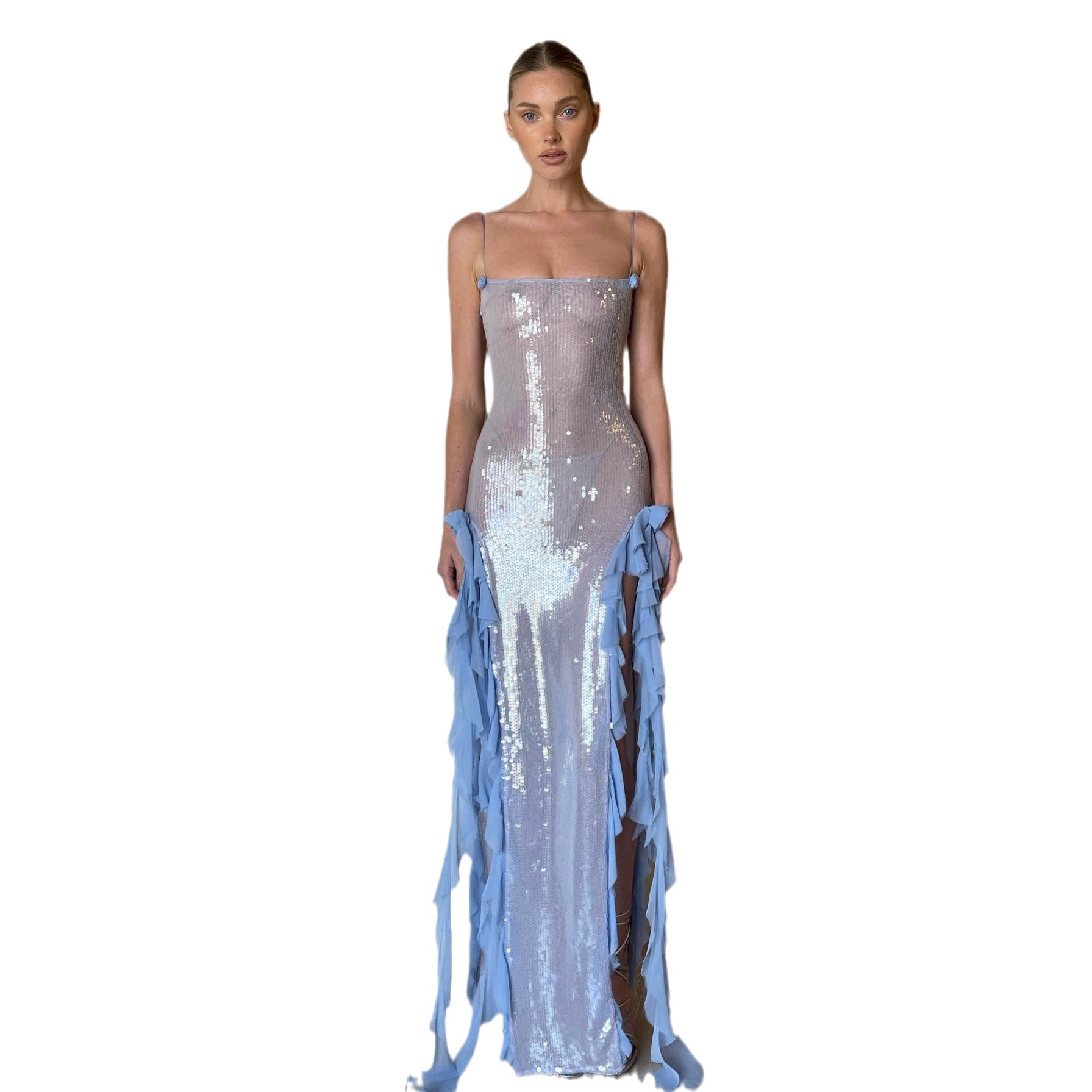 Sexy dress sequined fungus edge dress three-dimensional flower suspender skirt