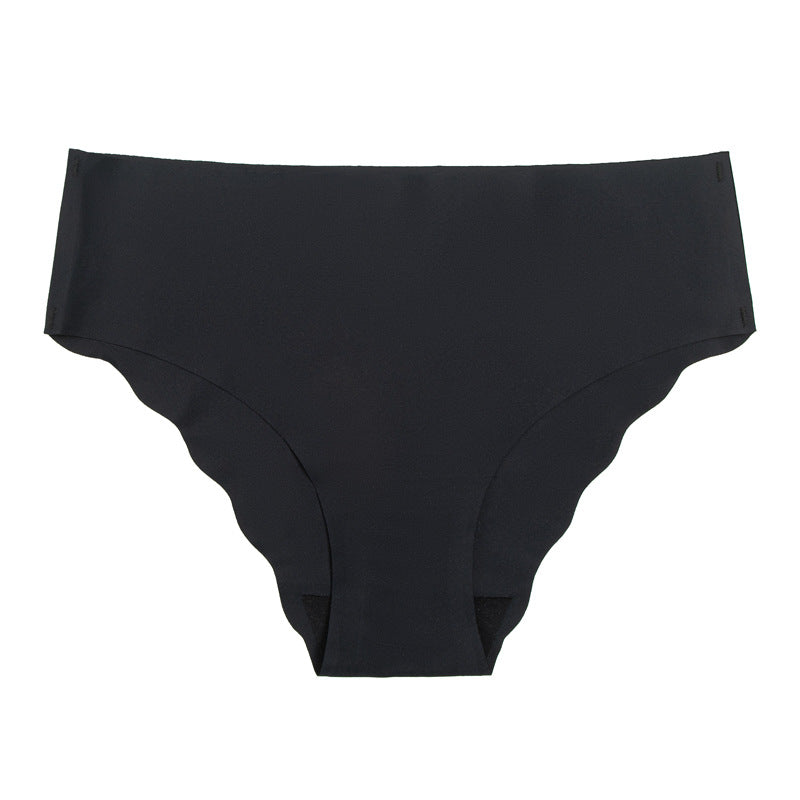Large size seamless wavy edge panties women's soft breathable cotton women's ice silk briefs