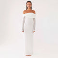 French hollowed-out knitted hip skirt slim-fitting sexy vacation style one-word shoulder dress