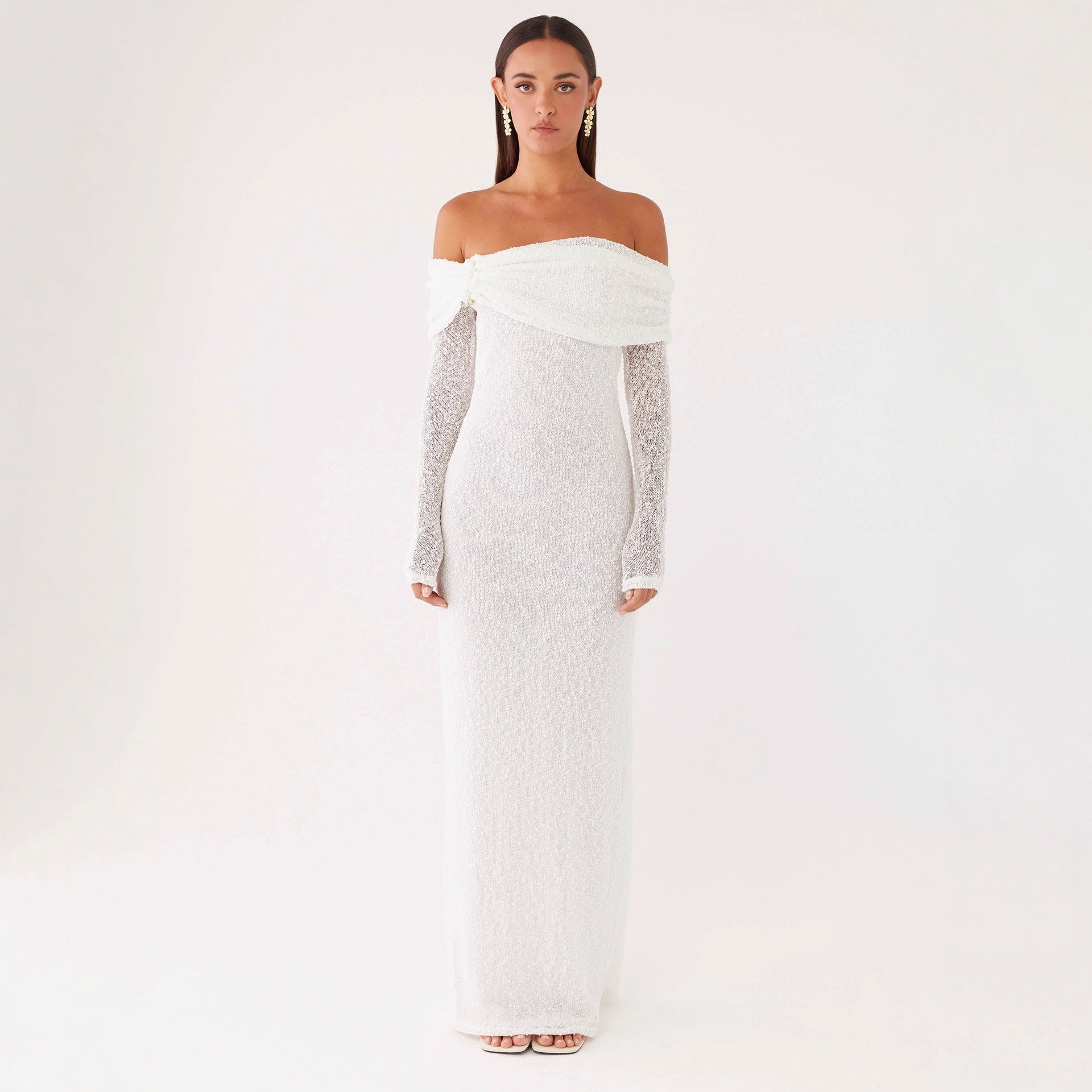 French hollowed-out knitted hip skirt slim-fitting sexy vacation style one-word shoulder dress