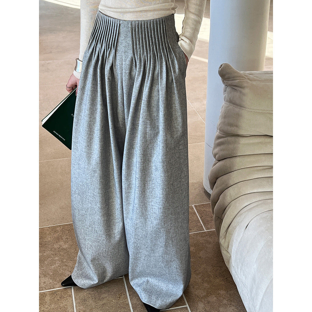 High-end worsted ~ sense of design pleated suit pants pants for women old money style high waistmoploose pants