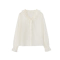 Gentle temperament perspective fungus edge lace-up long-sleeved shirt women