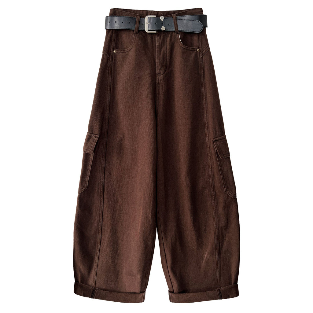Korean retro big pocket tooling wide-leg pants