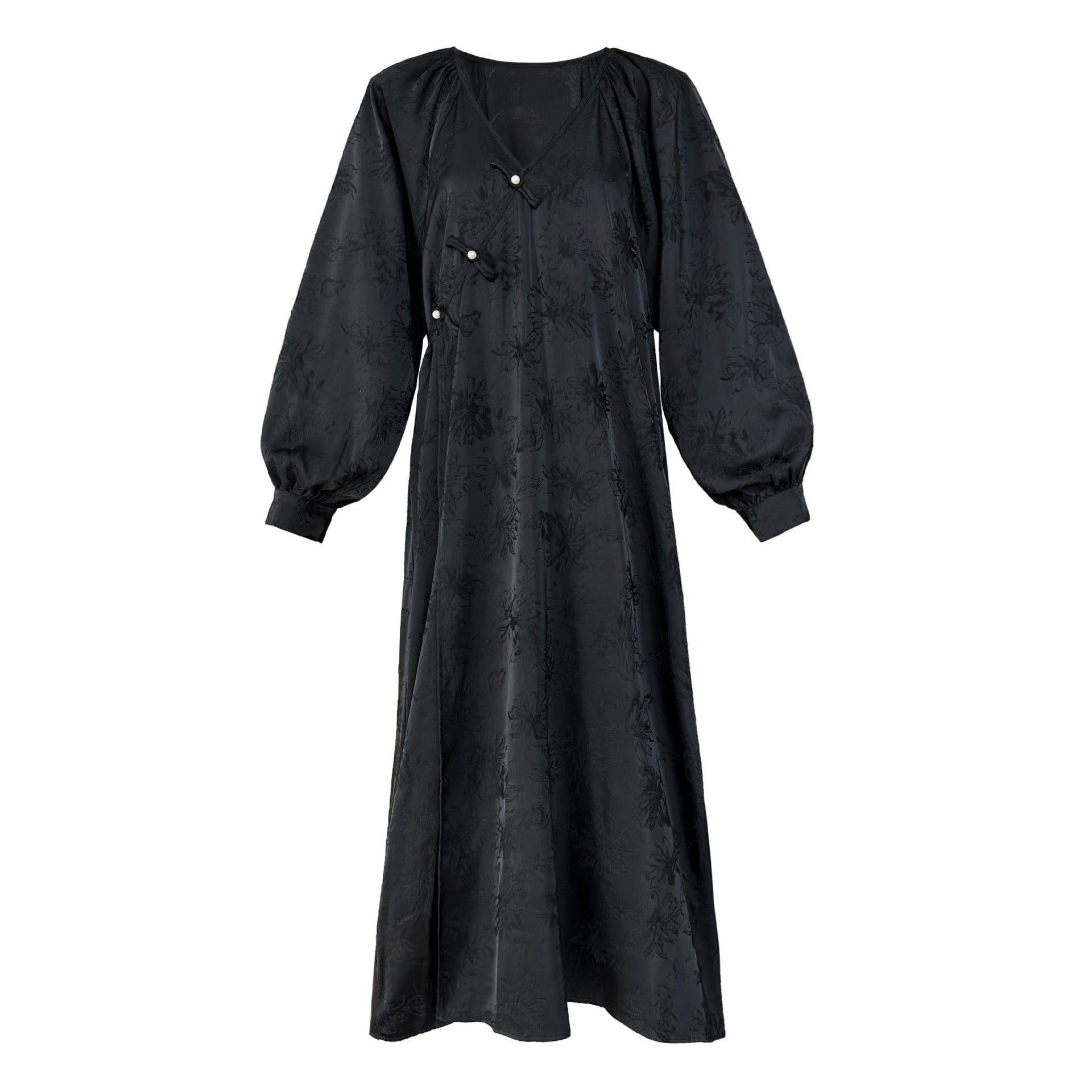 Button national style new Chinese dress medium and long knee lazy improved cheongsam jacquard skirt