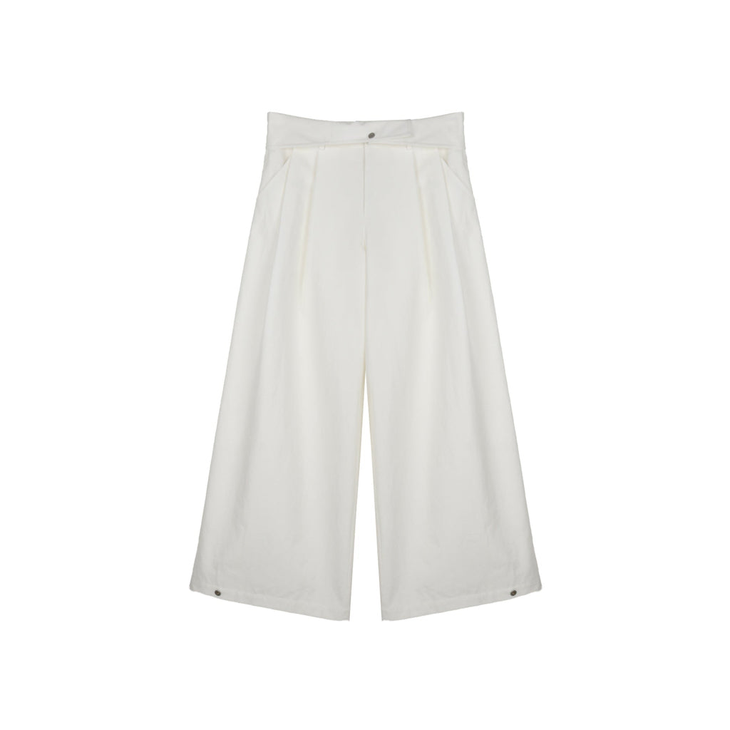 Paper-cuffed wide-leg slacks