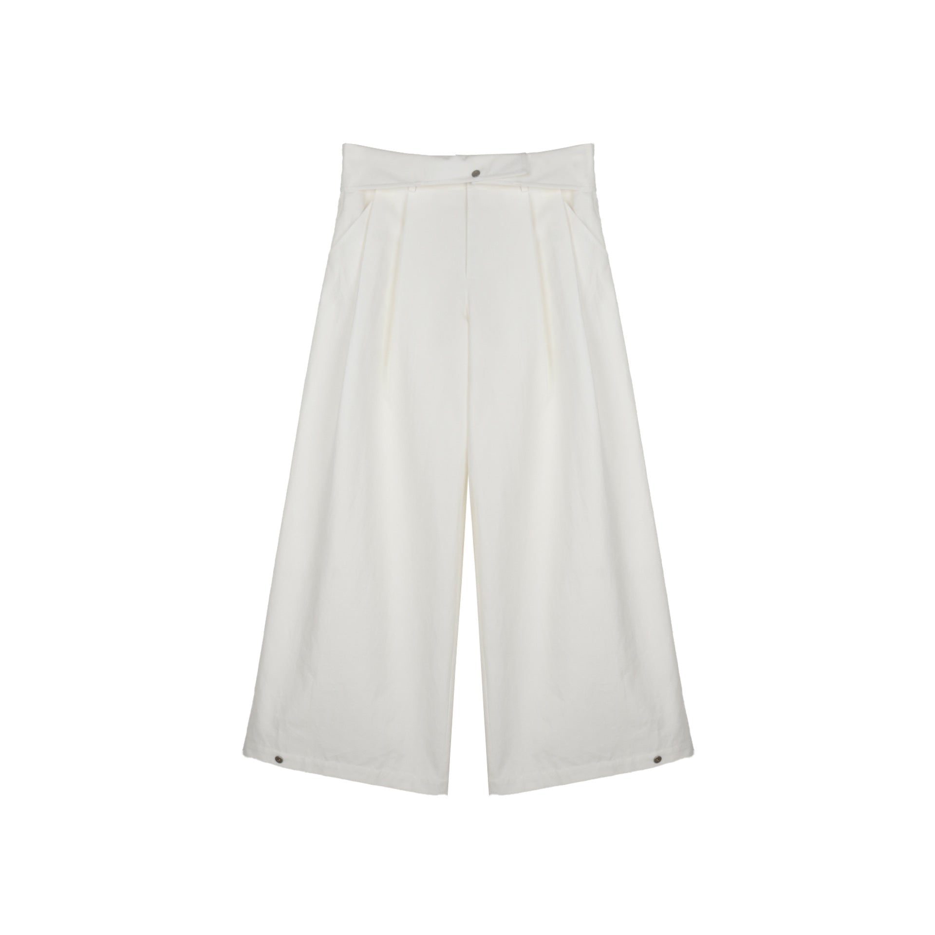 Paper-cuffed wide-leg slacks