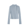 Gentle and sweet age-reducing lace-up collar slim-fitting long-sleeved bottoming shirt