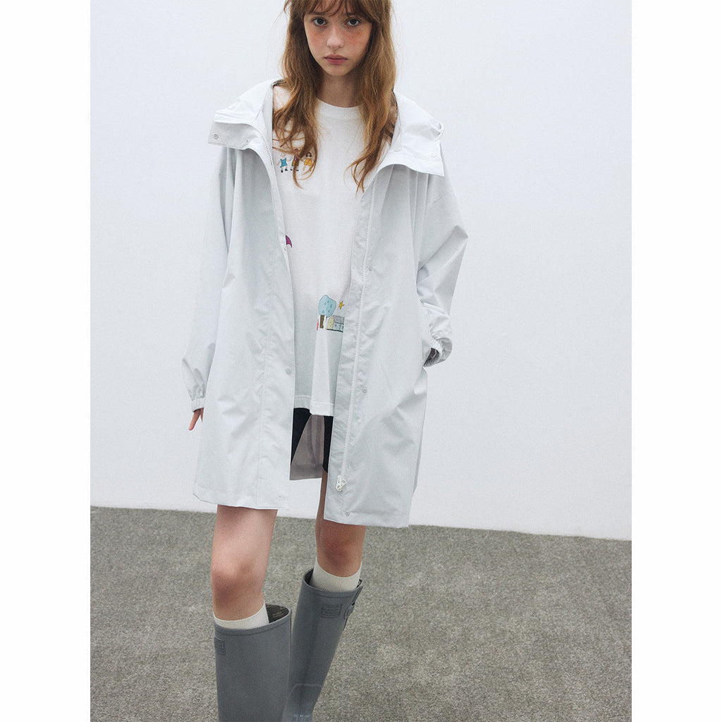 Autumn new casual three-proof hooded loose drawstring long charge jacket