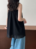 Design sense one-word shoulder vest sling women's summer new mesh splicing skirt two ways to wear