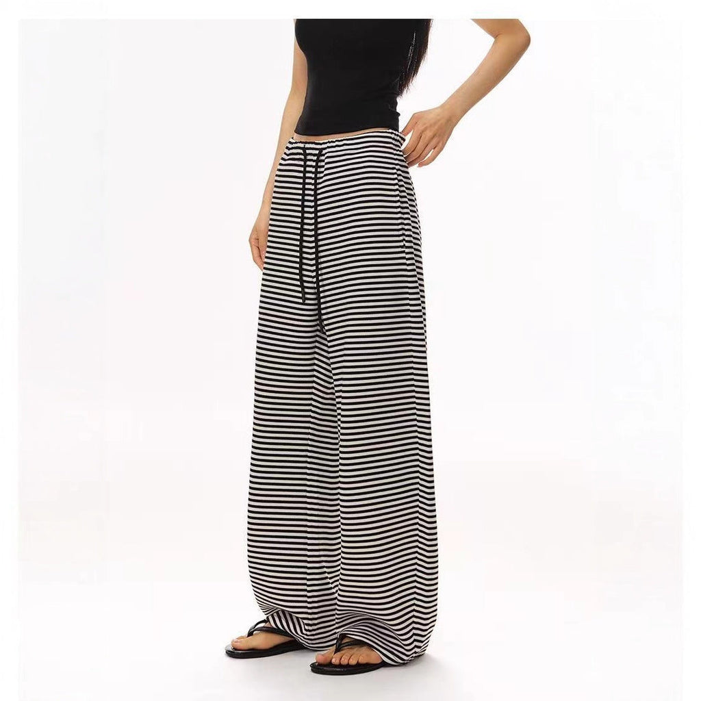 New light and elastic air layer striped loose silhouette drawstring casual scimitar trousers sweatpants women's