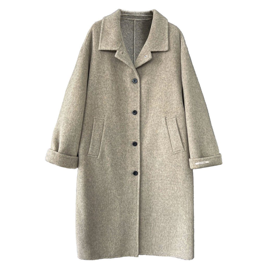 100% wool premium lapel single-breasted double-sided woolen coat women's winter woolen long coat