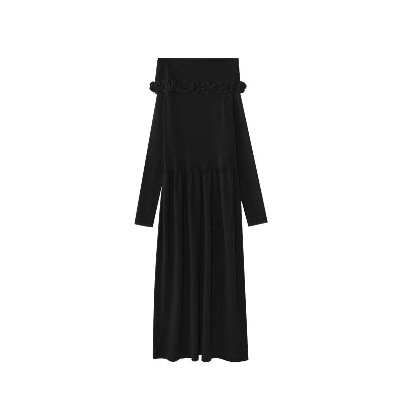Chest knitted dress women's one-word shoulder temperament sweater skirt