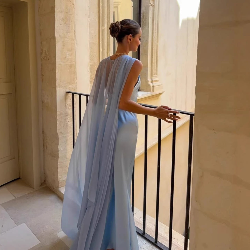 French Shawl Satin Suspender Dress Slim Fit Celebrity Dress Evening Dress