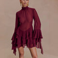 New vacation style horn sleeve cake short skirt ruffle edge sexy chiffon dress women