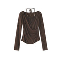 Sexy splicing lace slim neck long sleeve T-shirt