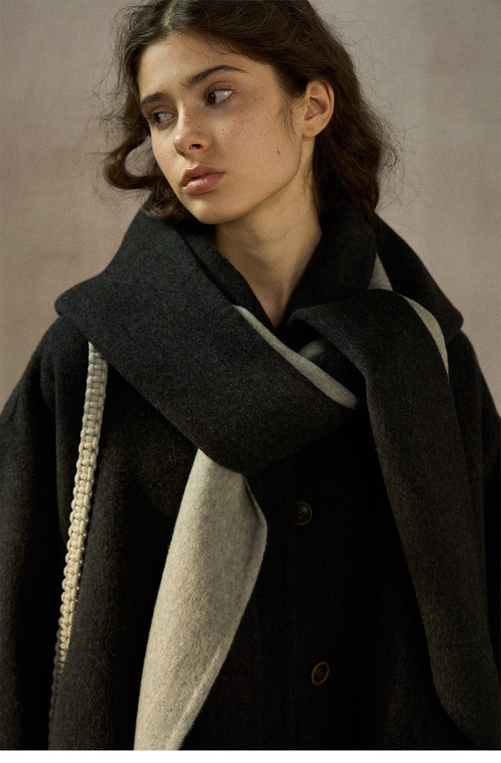 Detachable Hood Oversized Wool Blend Double-Sided Nylon Coat