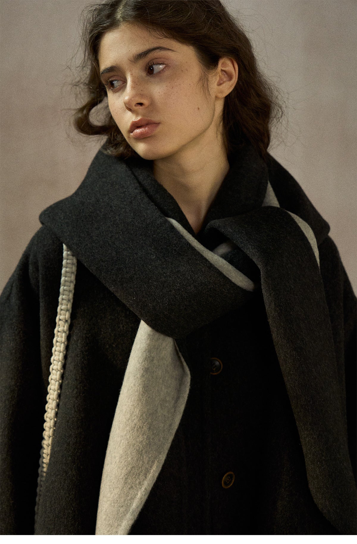 Detachable Hood Oversized Wool Blend Double-Sided Nylon Coat