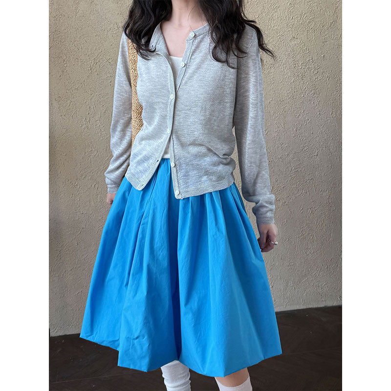 Korean simple high-waisted bud skirt for women's summer thin and age-reducing versatile long-staple cotton skirt